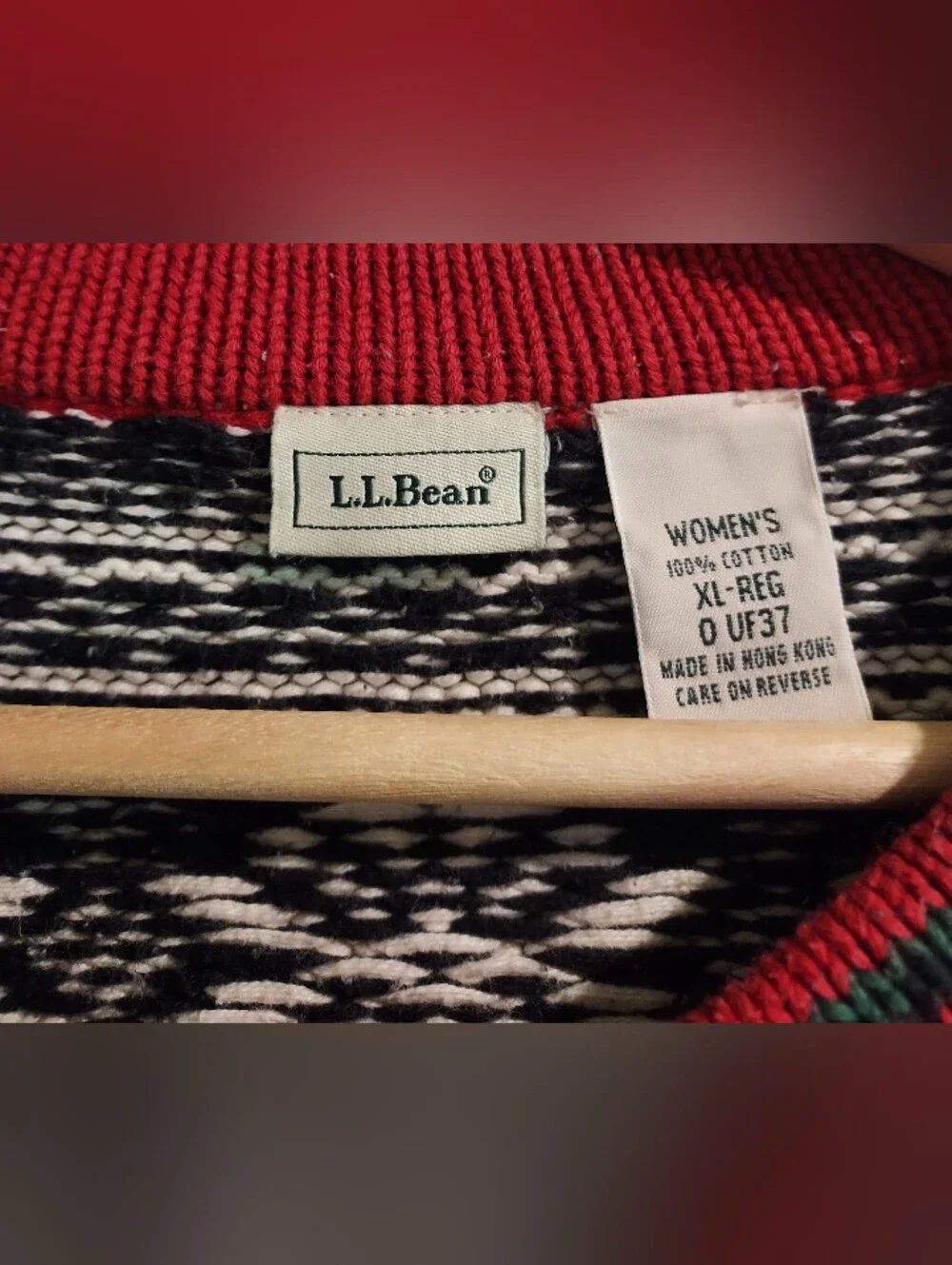 Vintage LL Bean Nordic Fair Isle Sweater Heavyweight Cotton Henley Size XL - Picture 5 of 12